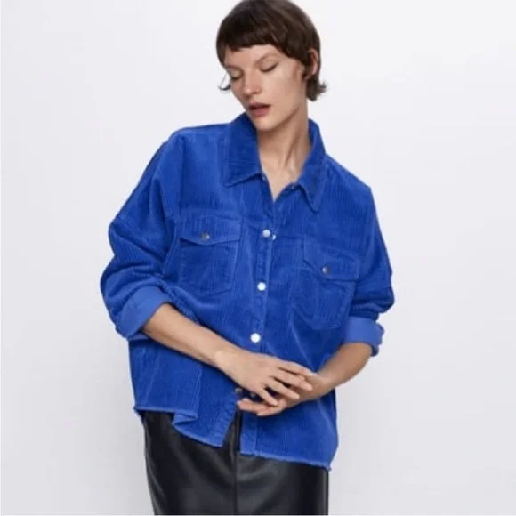 Zara Cobalt Blue Oversized Corduroy Jacket Shacket - Picture 7 of 16